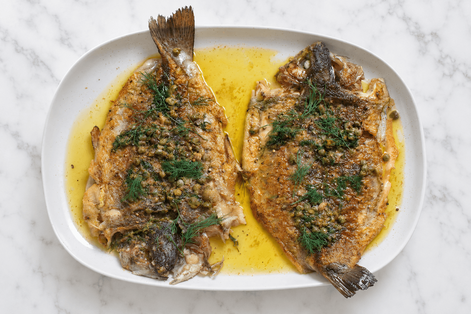 Butterflied Trout with Beurre Noisette, Capers, Dill & Lemon