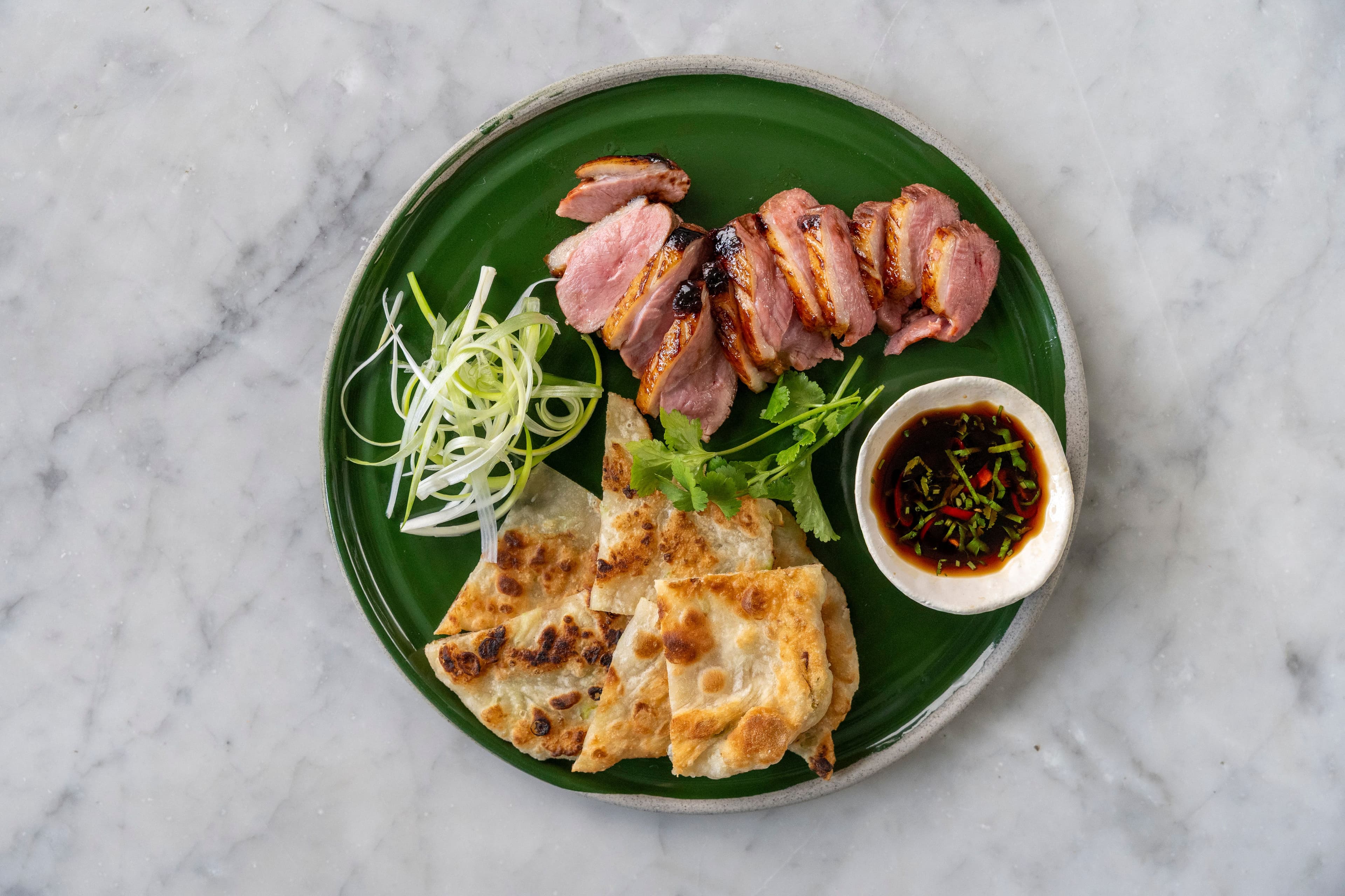 Crispy Spring Onion Pancakes with Duck Breast recipe preview