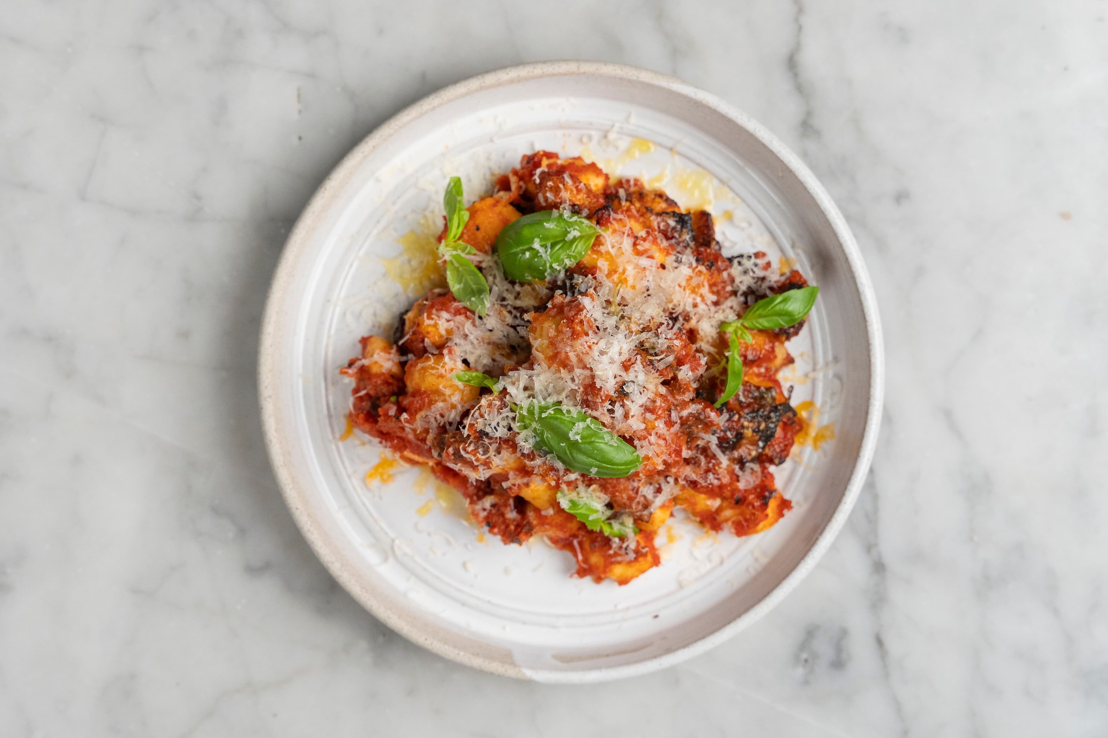 Air fryer Gnocchi in Pancetta, Tomato and Parmesan Sauce