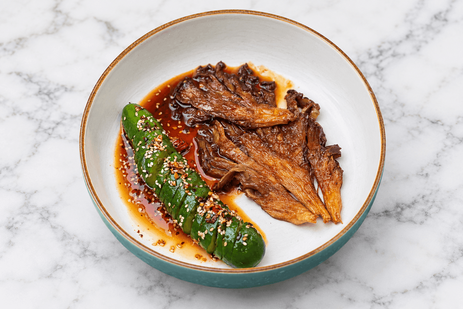 Oyster Mushroom Steaks with Ginger and Sesame Cucumbers