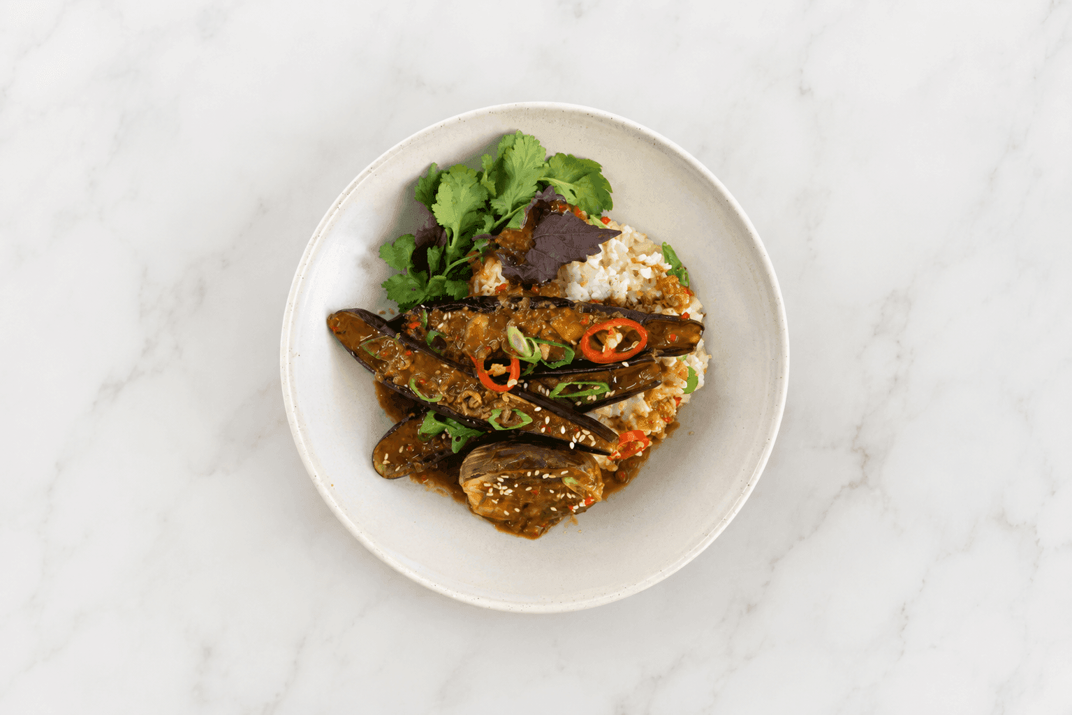 Golden Miso and Sesame Eggplant with Coconut Jasmine Rice