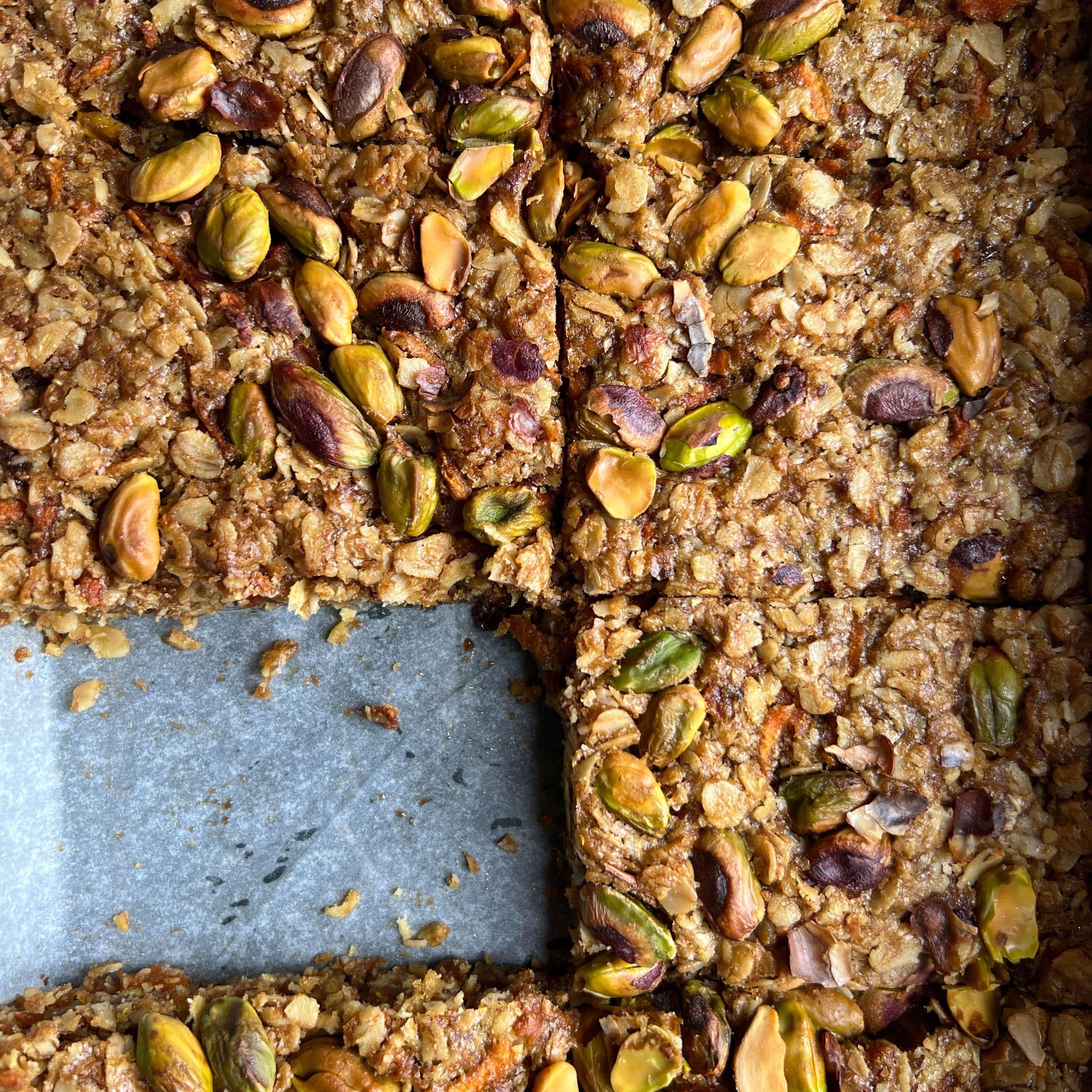 Chewy Oat Slices with Carrot and Pistachio