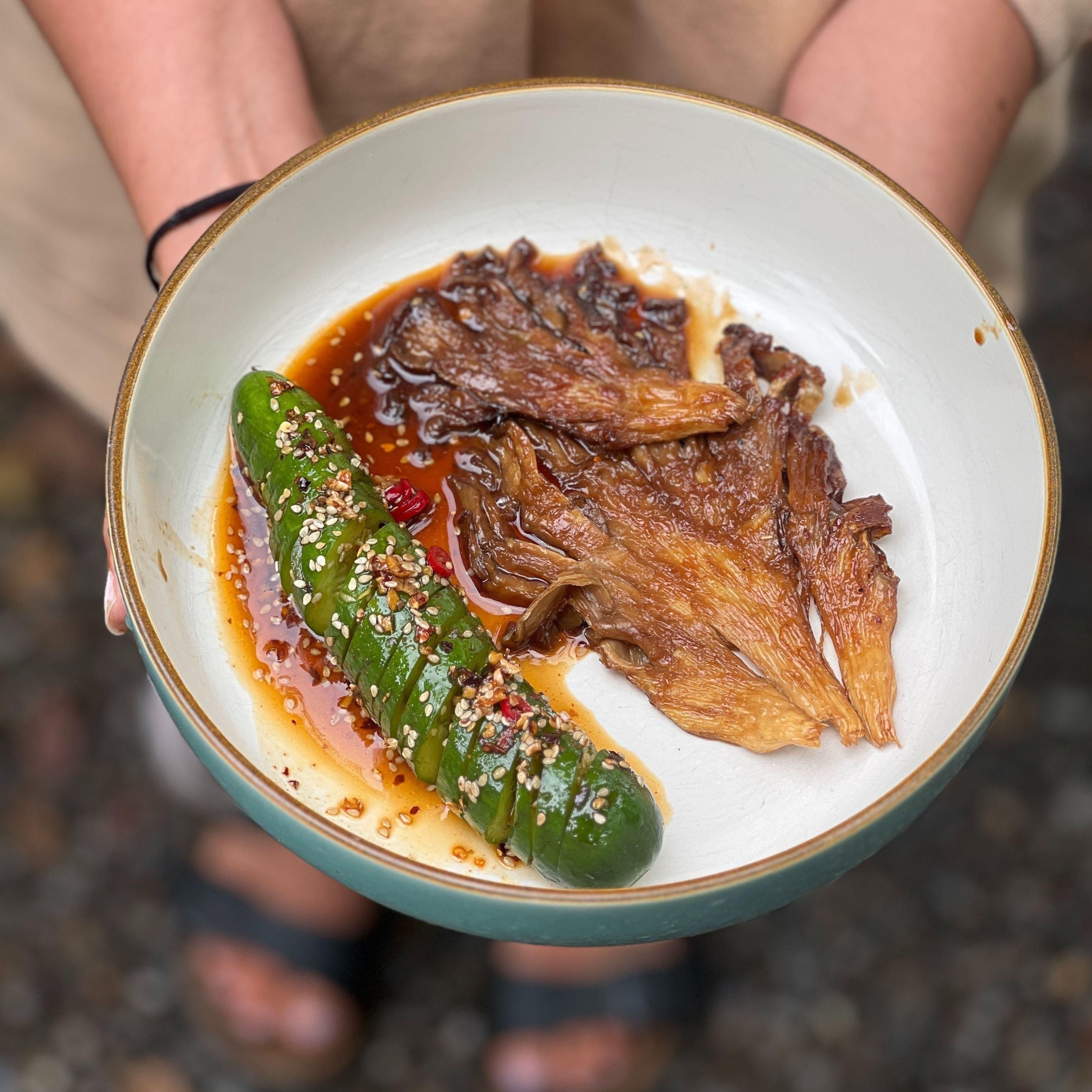 Oyster Mushroom Steaks with Ginger and Sesame Cucumbers recipe preview