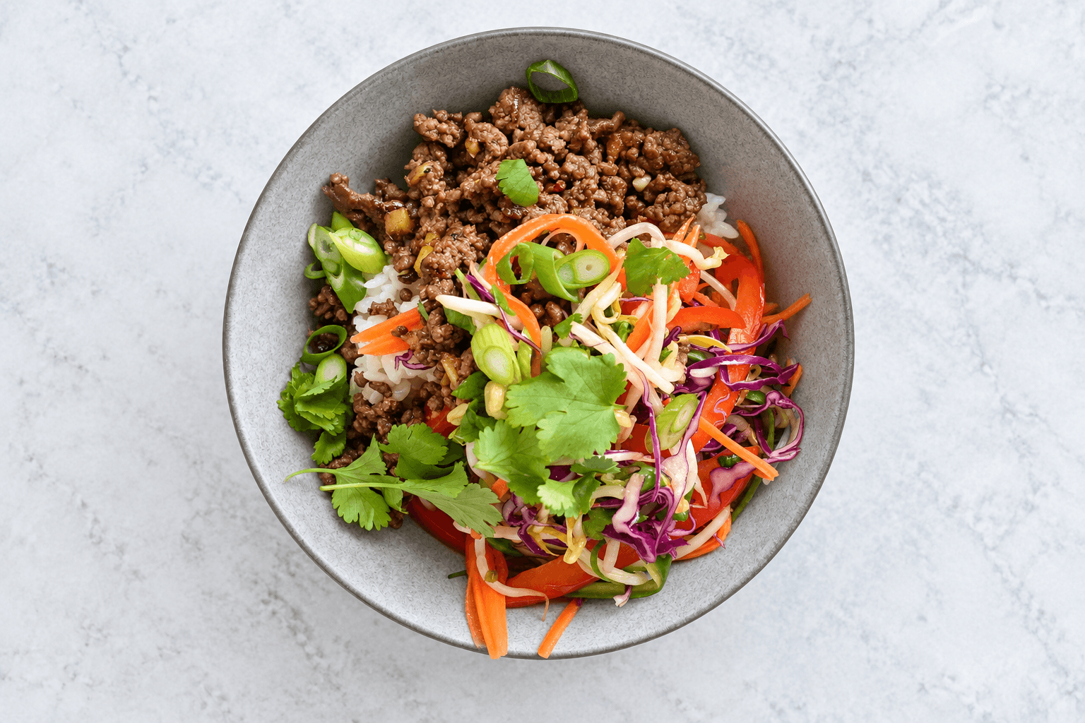 Thai Beef Bowls with Zingy Salad and Coconut Rice