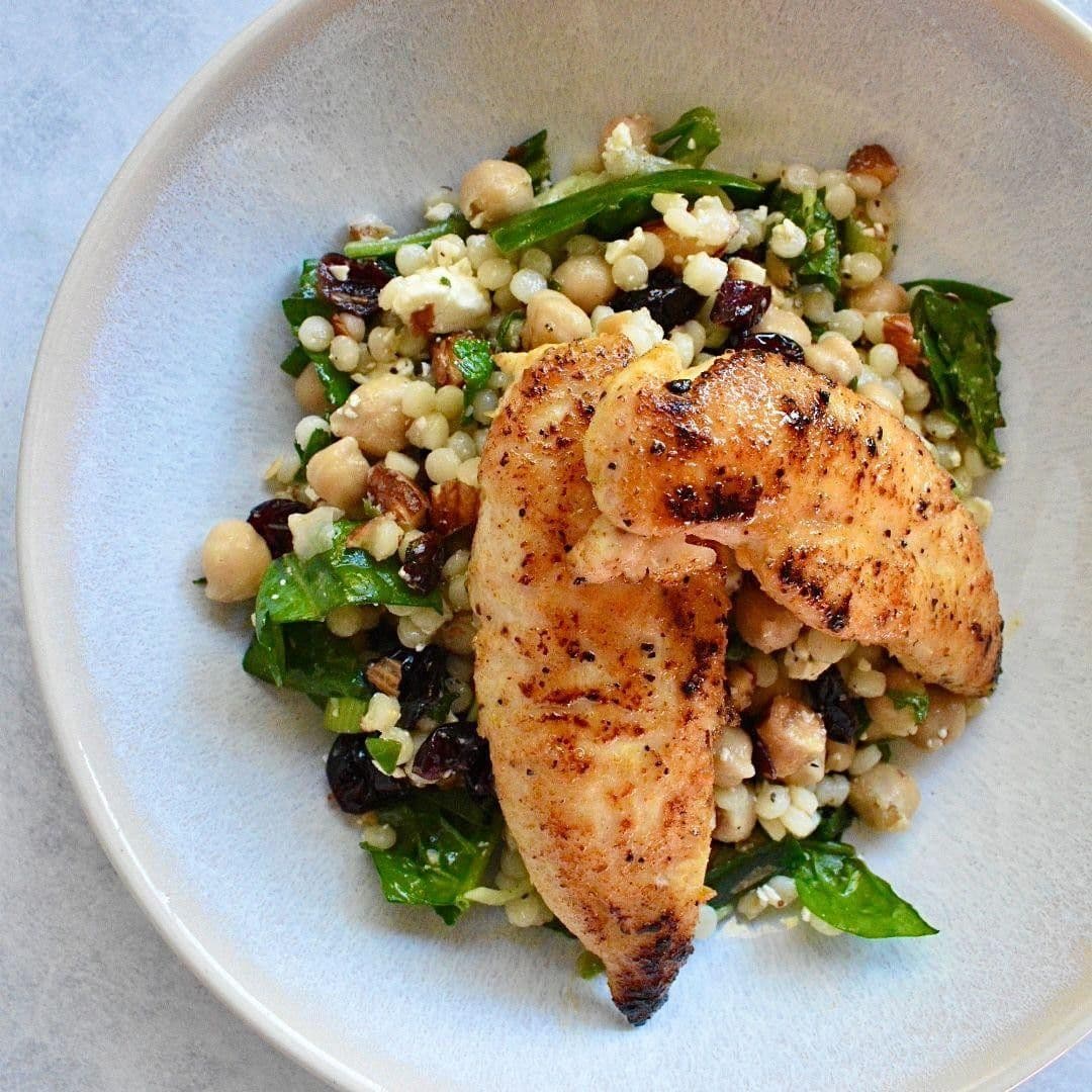 Moroccan Chicken with Pearl Couscous, Feta and Almonds recipe preview