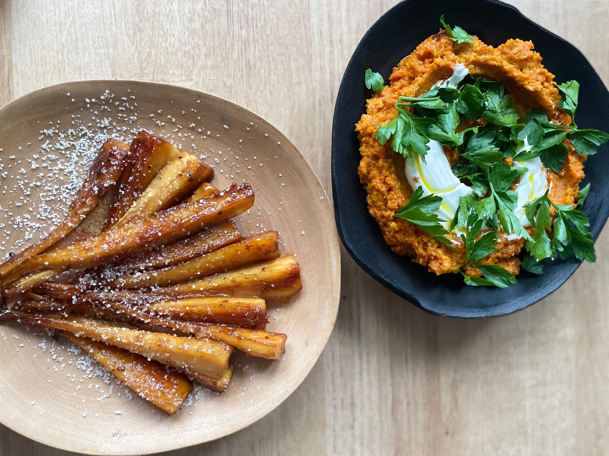 Burnt Honey Parsnips and Carrot Romesco recipe preview