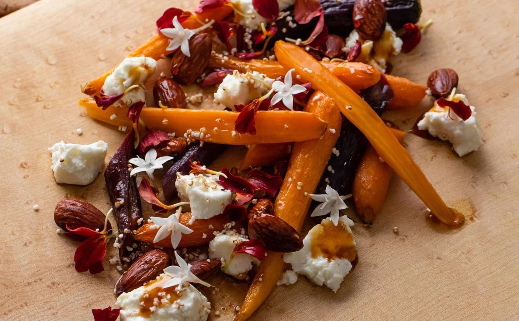 Roasted Carrot, Sheep’s Milk Feta, Almond and Marigold Salad recipe preview