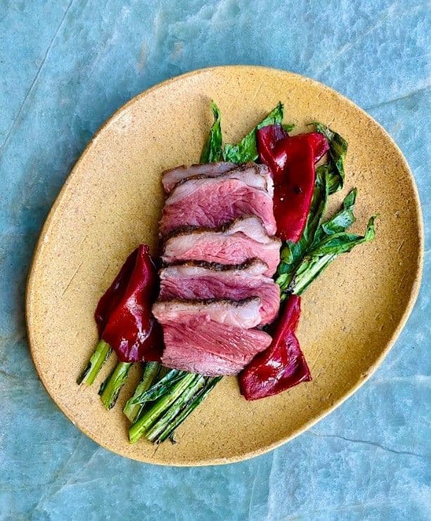 Grilled Lamb Rumps with Blistered Peppers and Dandelion recipe preview