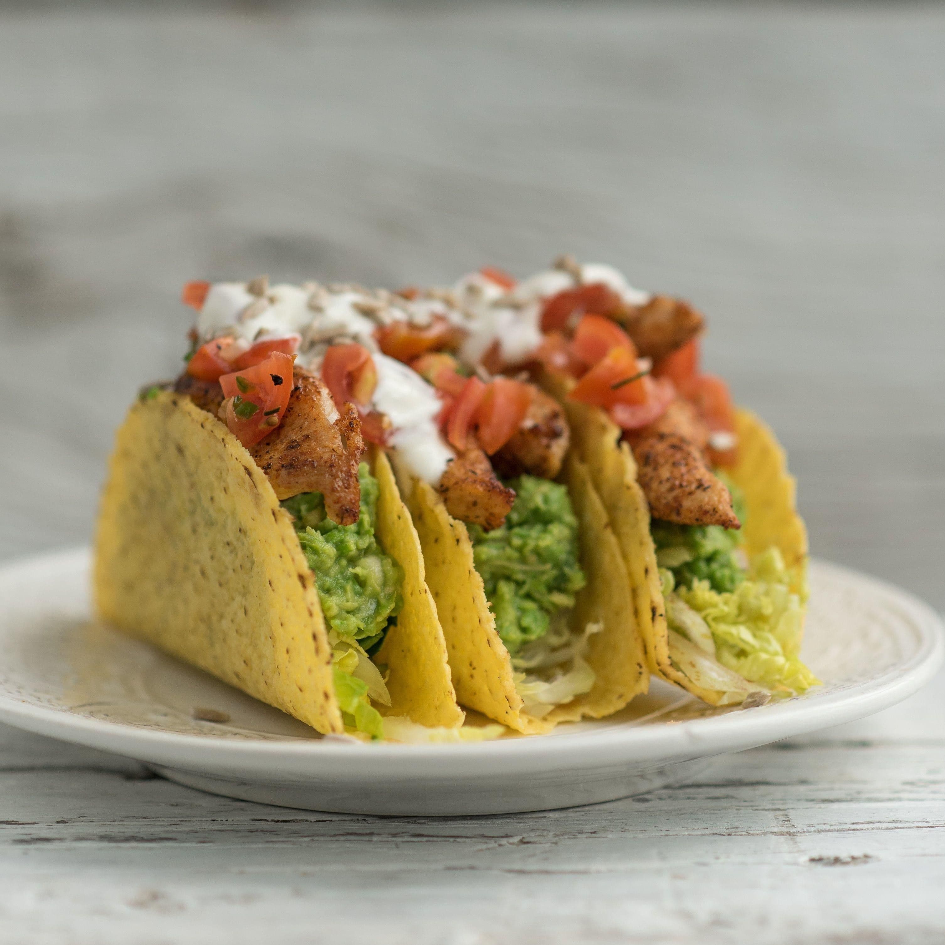 Blackened Chicken Tacos with Avocado and Pea Guacamole recipe preview
