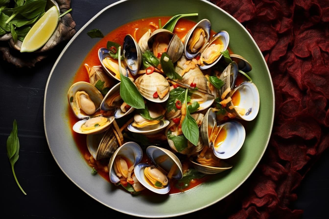 Pipis with Sweet Habanero and Spinach recipe preview