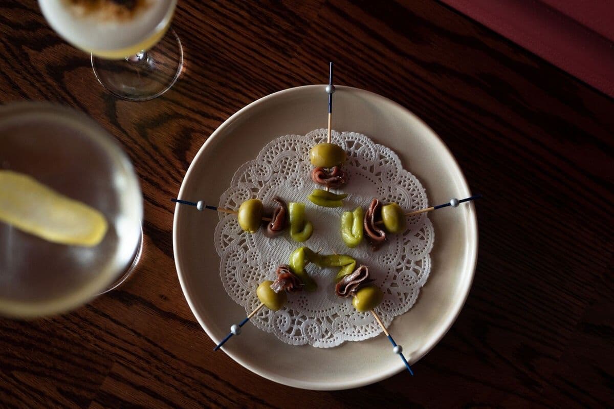 Gilda’s – Green Olive, Anchovy and Pickled Chili Skewers recipe preview