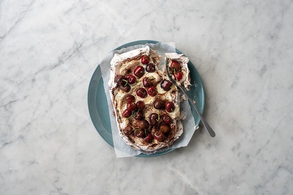 Cocoa Swirl Pavlova with Cherries recipe preview