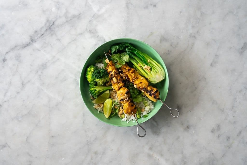 Satay Chicken Bowls with Greens and Coconut Rice recipe preview