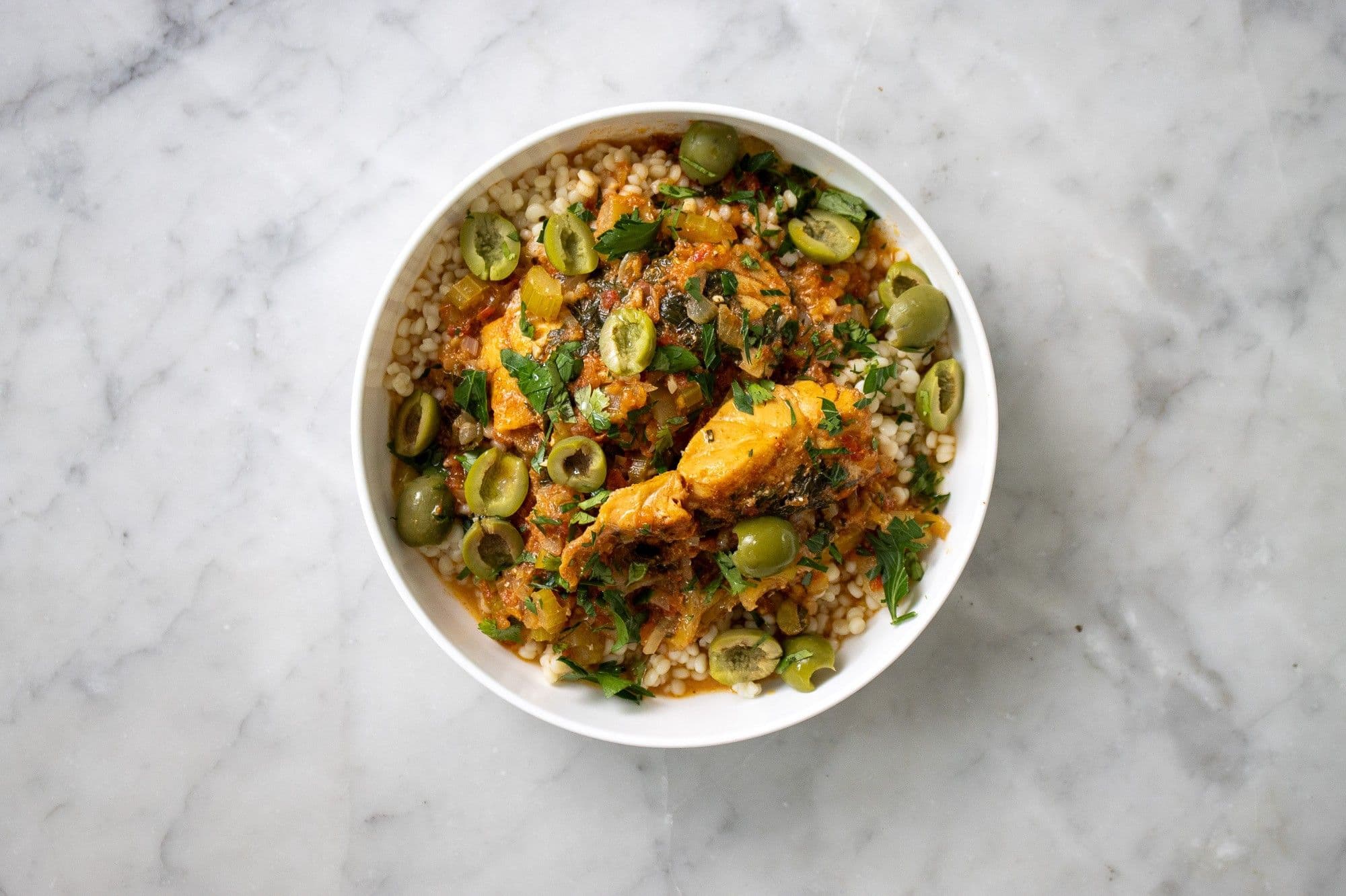 Moroccan spicy fish with green olives recipe preview